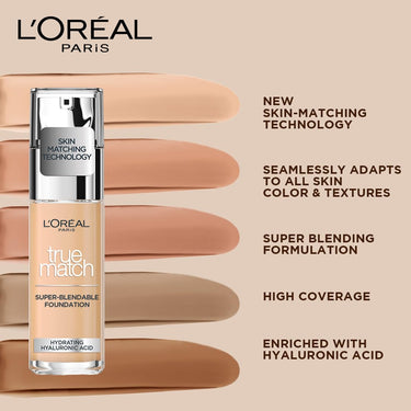 L'OREAL PARIS True Match Super Blendable Liquid Foundation With Matte, Natural Finish (Golden Sand 5D5W, 30Ml) Matte & Natural Finish - Full, Oily